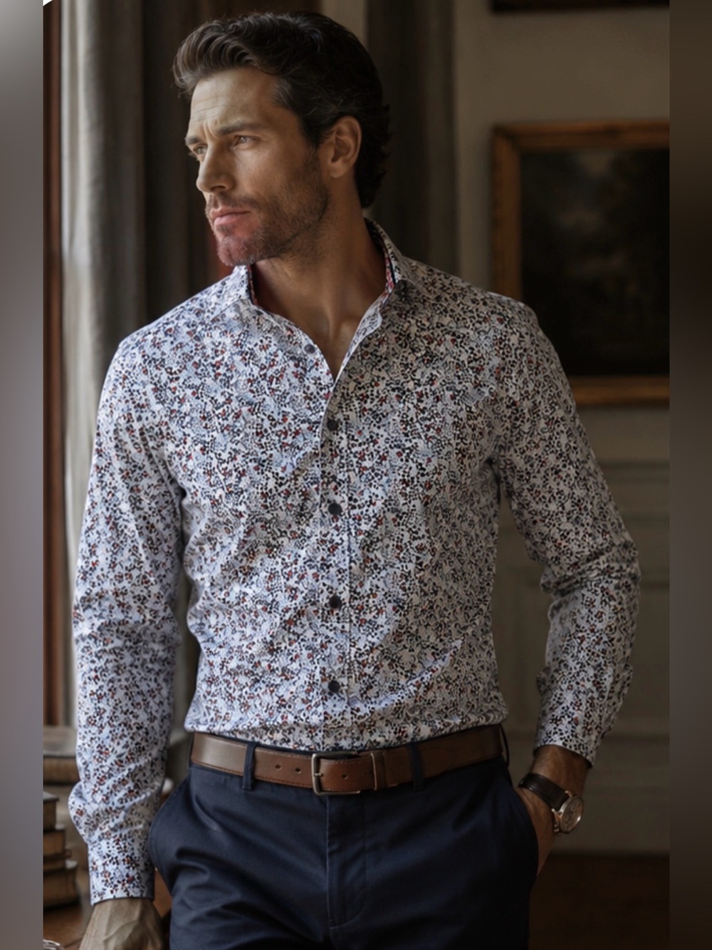 7 Downie St. Floral Print Button-Up Shirt, Men’s XL